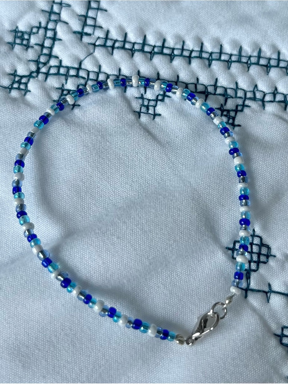 Handmade Blue & White Seed Bead Bracelet